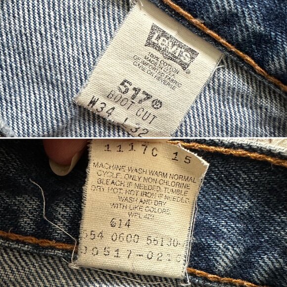 Vintage 90s Levi's 517 Blue Denim Boot Cut Jeans Men's Size 34 x 32 Distressed - Picture 16 of 16